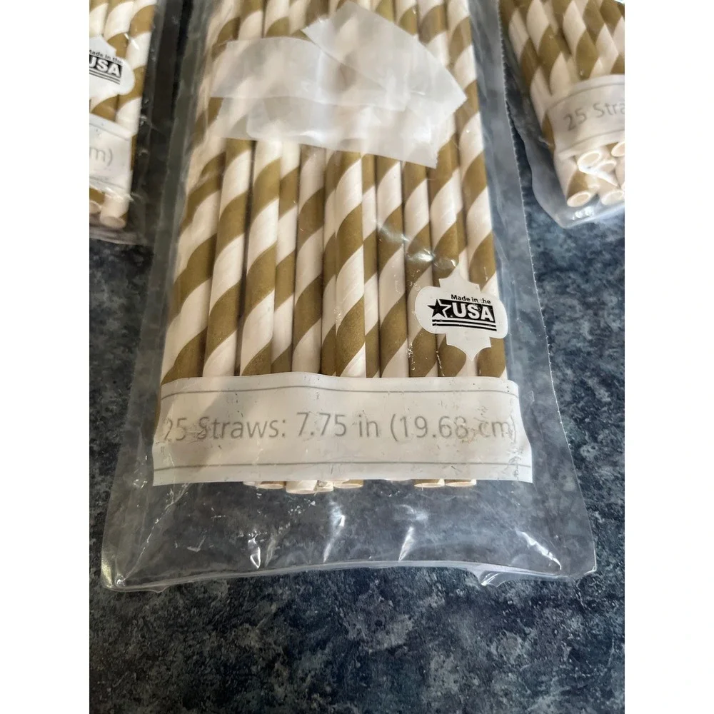 Walmart Gold Spiral Paper Straws 9 Packs of 25 Total 225 Count 7.75in Madein USA